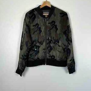 Anthropologie Marrakech Camo Satin Bomber Zip Up Jacket Sz XS
